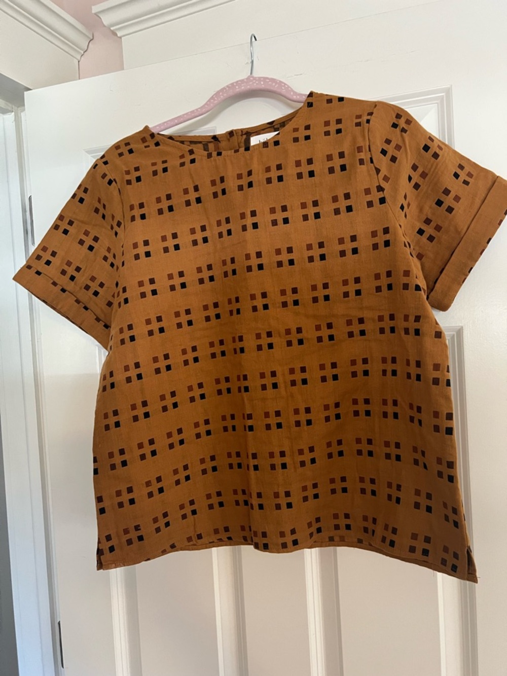 bohme Mustard Brown Short-Sleeve Box Print Top